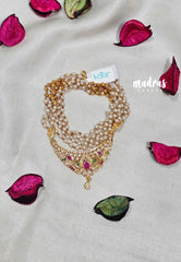 Premium 1 Gram Gold polish AD Stone Trendy Green,Pink and White Stone Pendtant Pearl Mala