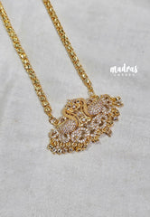 Premium 1 Gram Gold polish AD Stone Trendy 30" Long Chain White Stone Peacock Pendtant