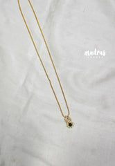 Premium 1 Gram Gold polish AD Stone Trendy Pendant with Emerald Green Stone Long Chain