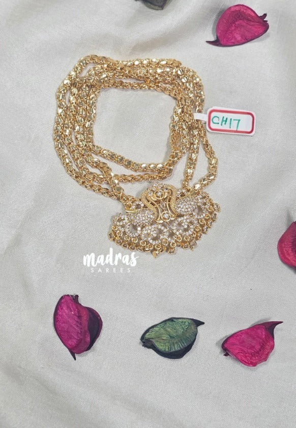 Premium 1 Gram Gold polish AD Stone Trendy 30" Long Chain White Stone Peacock Pendtant