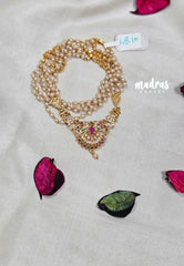 Premium 1 Gram Gold polish AD Stone Trendy Green,Pink and White Stone Pendtant Pearl Mala
