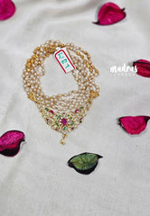 Premium 1 Gram Gold polish AD Stone Trendy Green,Pink and White Stone Pendtant Pearl Mala