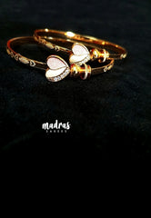 Premium 1 Gram Gold Polish Adjustable Bracelet Bangles with White Stone for Women (Set of 2)