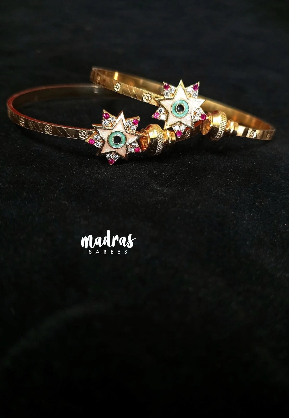 Premium 1 Gram Gold Polish Adjustable Bracelet Bangles with White & Pink Stone for Women (Set of 2)