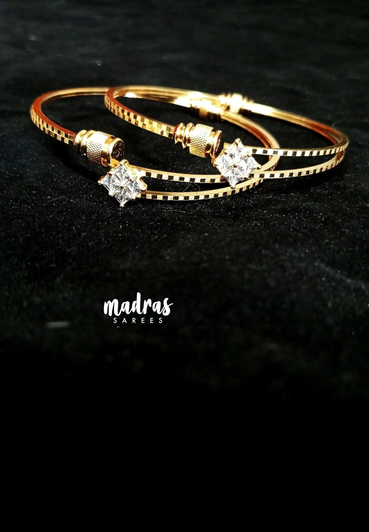Premium 1 Gram Gold Polish Adjustable Bracelet Bangles with White Stone for Women (Set of 2)