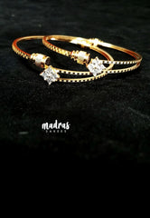Premium 1 Gram Gold Polish Adjustable Bracelet Bangles with White Stone for Women (Set of 2)