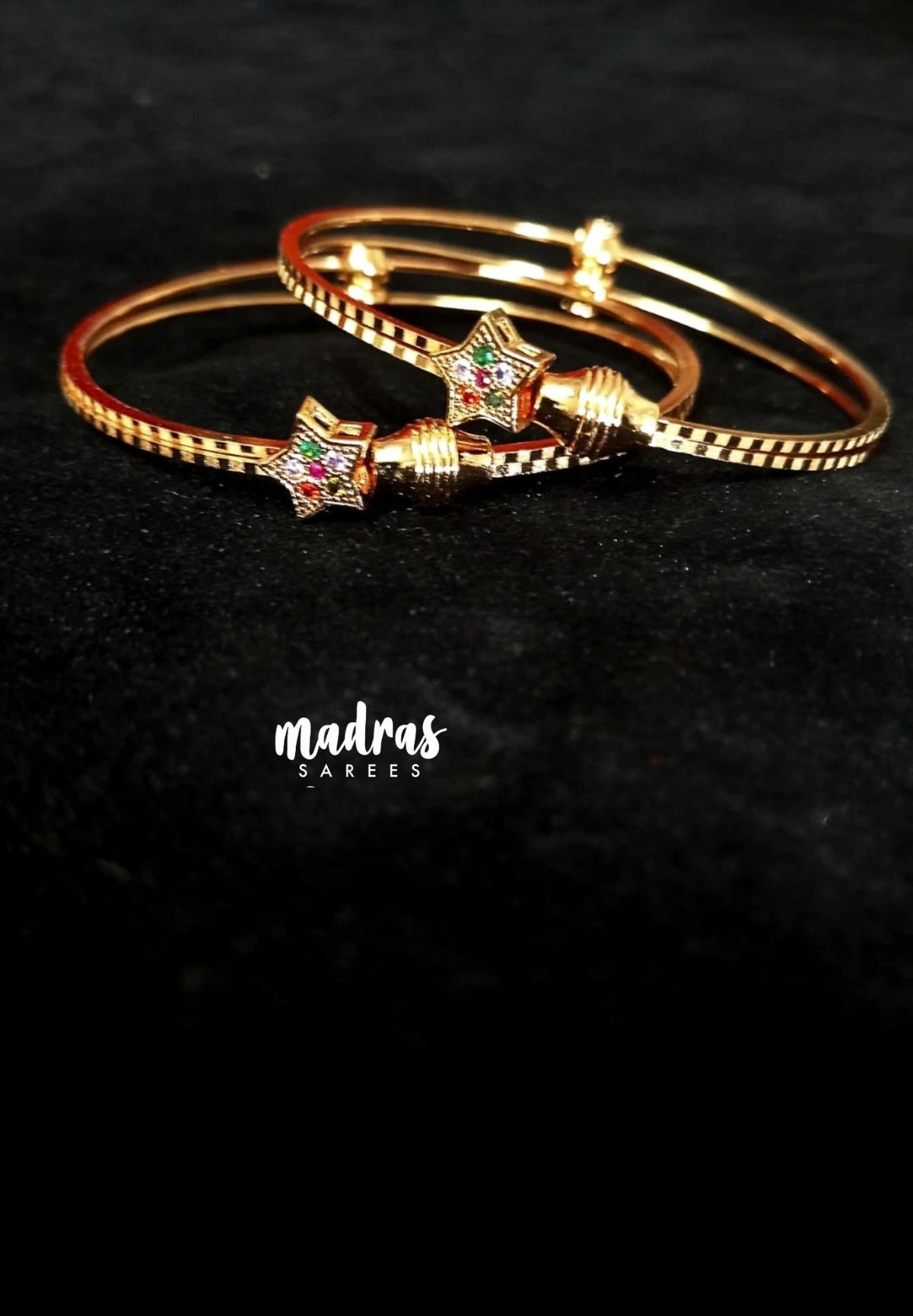 Premium 1 Gram Gold Polish Adjustable Bracelet Bangles with Multicolor Stone for Women (Set of 2)