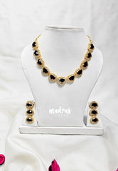 Premium 1 Gram Gold polish AD Stone Trendy Design with Midnight Blue Stone Necklace and Earrings