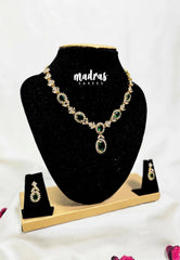Premium 1 Gram Gold polish AD Stone Trendy Unique Design with Emerald Green Stone Necklace and Earrings