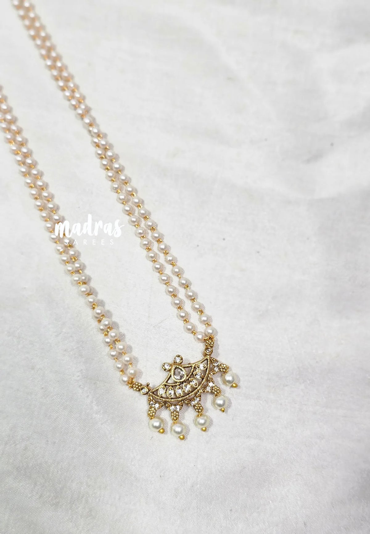 Premium 1 Gram Gold polish Trendy Layered Chain with White Beads and White Stone Pendant