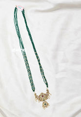 Premium 1 Gram Gold polish Trendy Stylish Crystal Layered Long Chain - Emerald Green