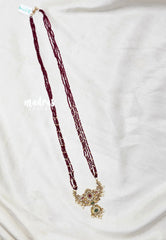 Premium 1 Gram Gold polish Trendy Stylish Crystal Layered Long Chain - Maroon