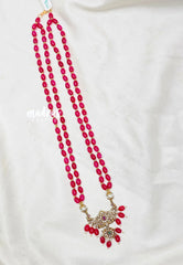 Premium 1 Gram Gold polish Trendy Layered Mala with Crimson Pink Beads and Pendant