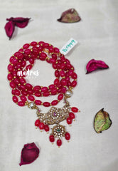 Premium 1 Gram Gold polish Trendy Layered Mala with Crimson Pink Beads and Pendant