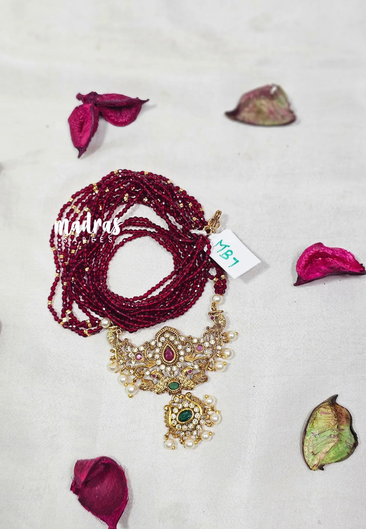 Premium 1 Gram Gold polish Trendy Stylish Crystal Layered Long Chain - Maroon