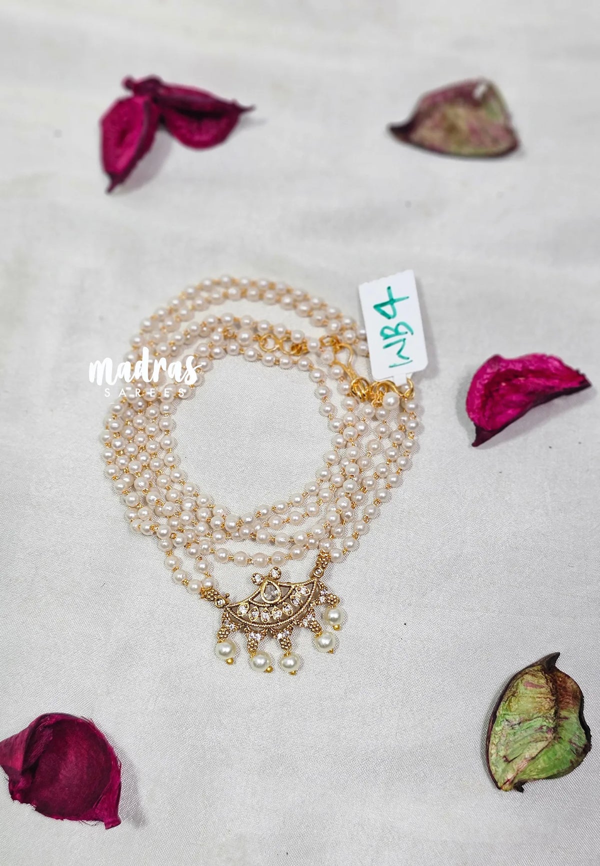 Premium 1 Gram Gold polish Trendy Layered Chain with White Beads and White Stone Pendant