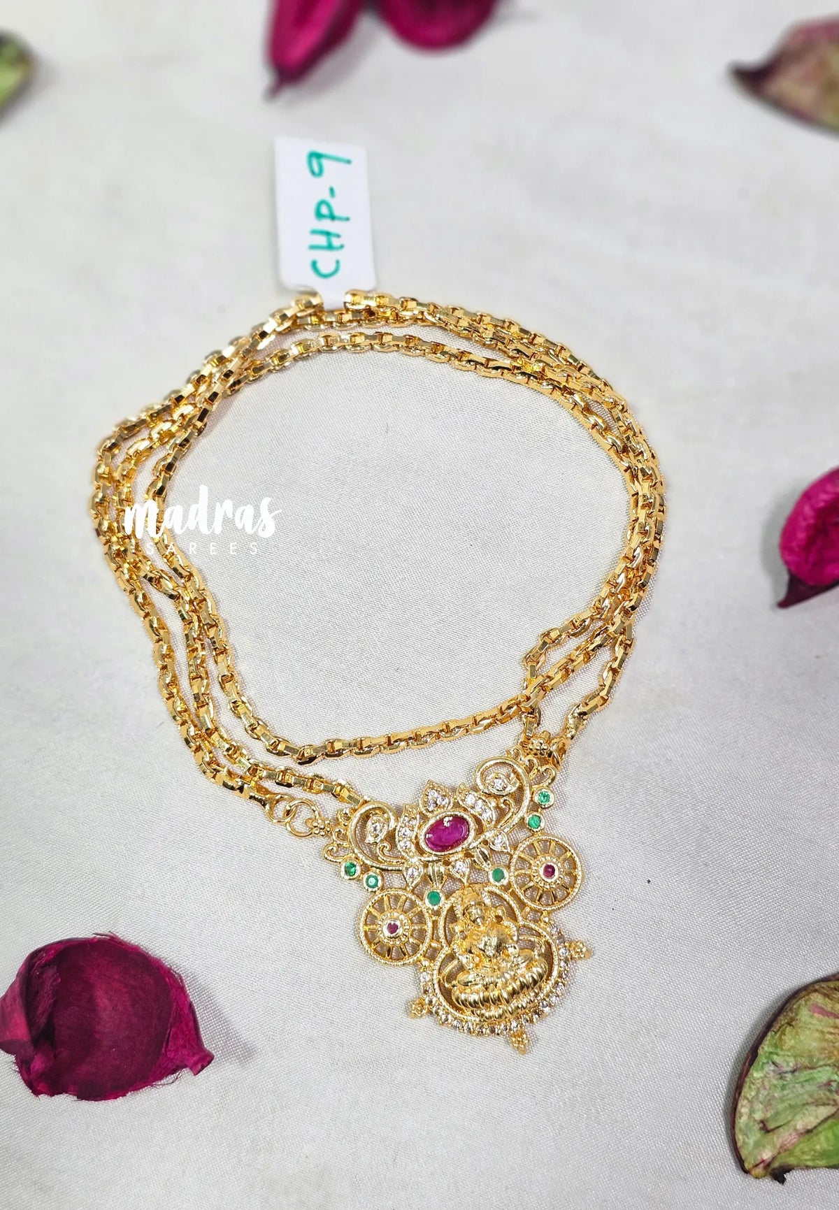 Premium 1 Gram Gold polish Tendy Lakshmi Pendant Long Chain