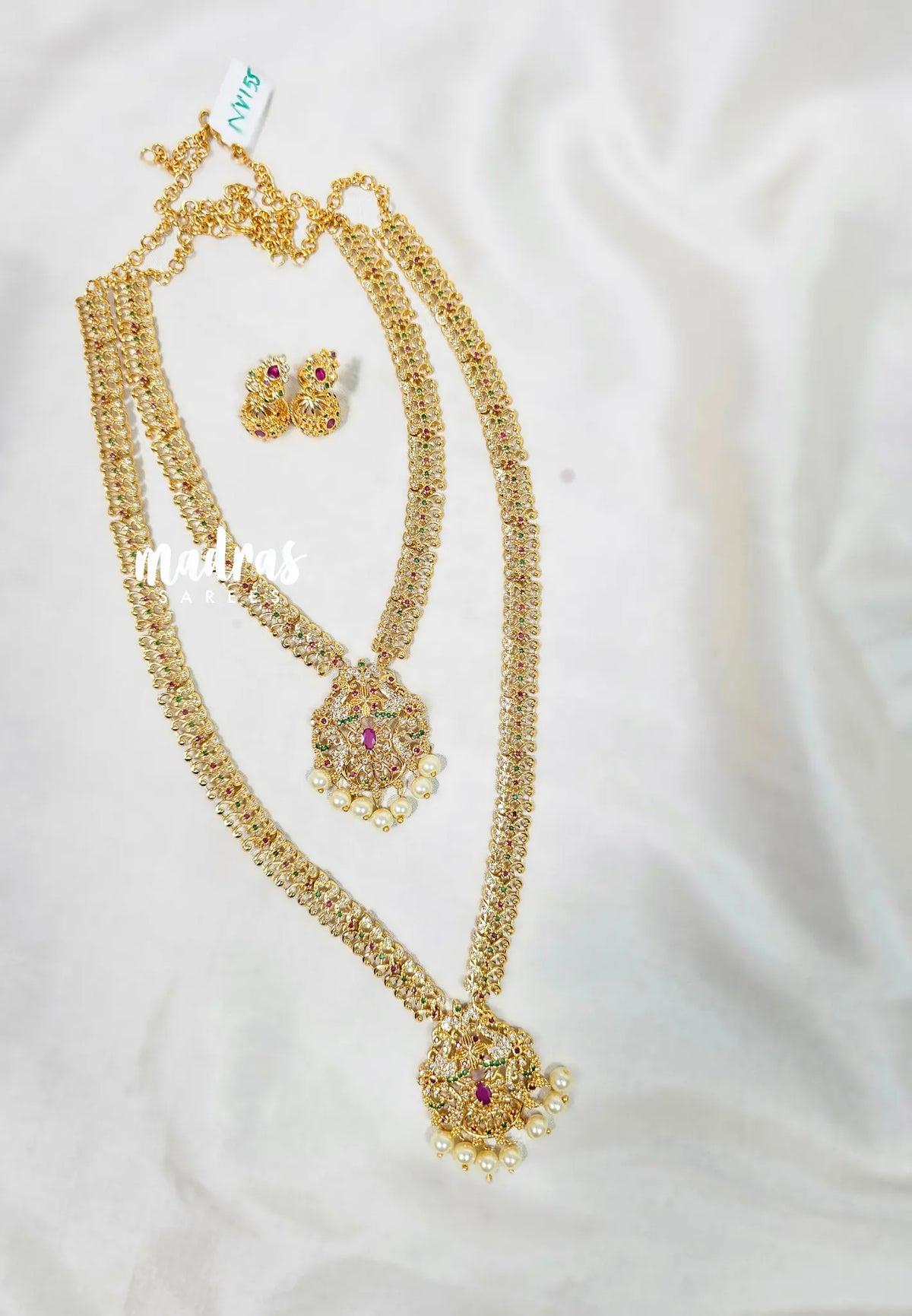 Premium 1 Gram Gold polish AD Stone Trendy Design Haram Set with Earrings