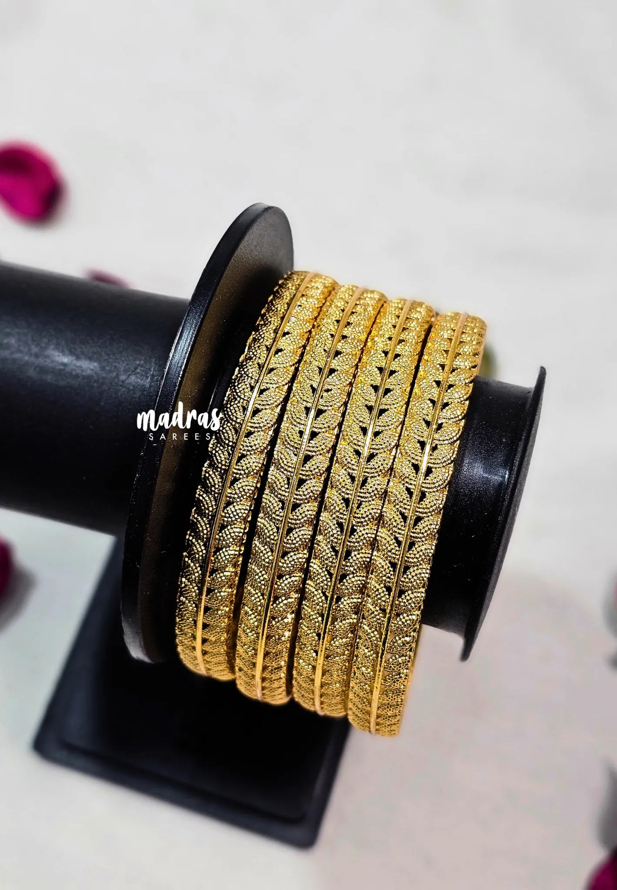 Premium 1 Gram Gold Polish Traditional Bangle with New Leaf Design Size 2.8 (Set of 4)