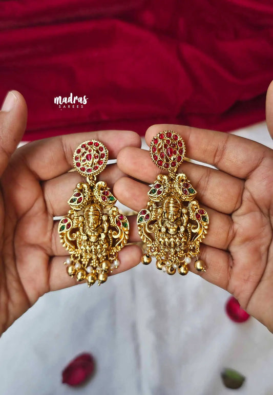 Traditional Lakshmi and mayil bridal Necklace in Matte Finish With Earrings