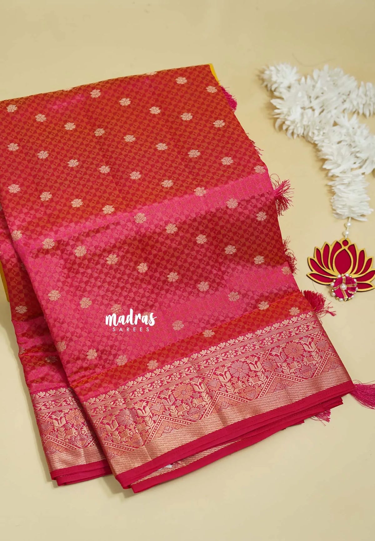 Dual Shade Reddish Pink - Raaga - Semi Tussar wtih full body 3D weaving