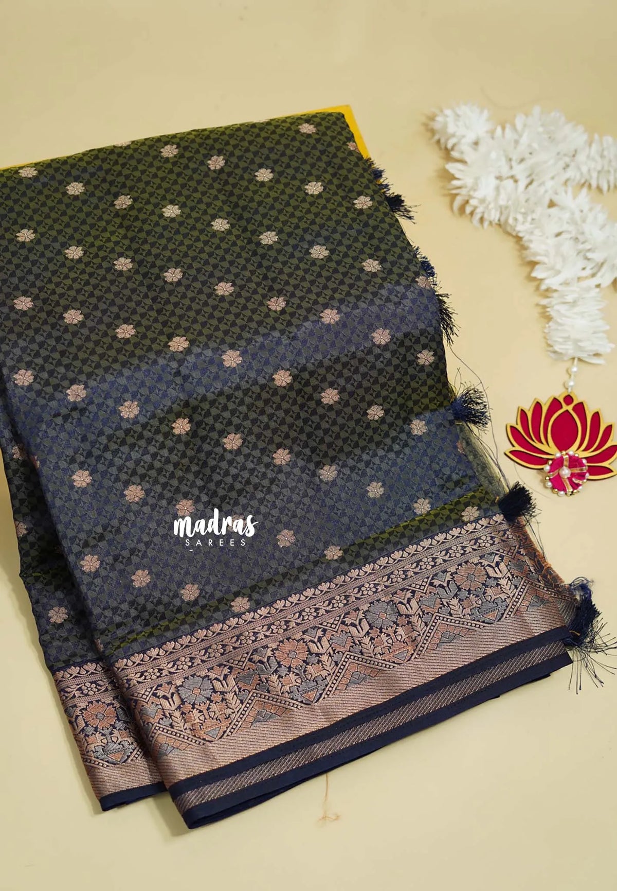 Dual Shade Navy Blue- Raaga - Semi Tussar wtih full body 3D weaving