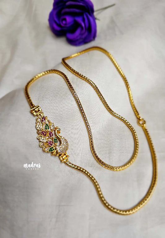 Aimpon  mugappu chain / Thali chain zircon stone with Peacock