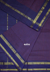 Navy Blue - 9 yards Gadwal Silk Cotton  Madisar Saree with Rettapet Rudraksham Border - Best for Casual Wear
