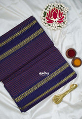 Navy Blue - 9 yards Gadwal Silk Cotton  Madisar Saree with Rettapet Rudraksham Border - Best for Casual Wear