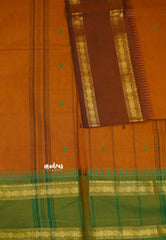 9 yards Classic Kanchi cotton Mustard yellow saree with rettapet Ganga Jamuna border - Madisar saree (8.2 meter)