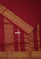 Reddish Maroon - 9 yards Gadwal Silk otton Saree with Zari Border - Best for Small Functions