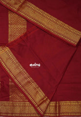 Reddish Maroon - 9 yards Gadwal Silk otton Saree with Zari Border - Best for Small Functions