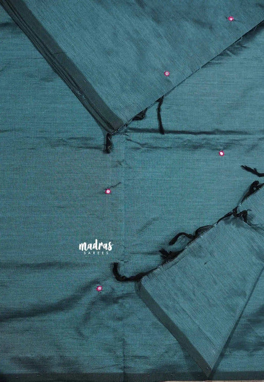 Deep grey - Ambigai - south cotton with mirror work and raw silk blouse combo