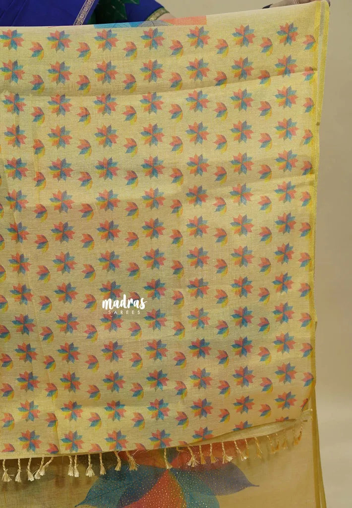 Dual Shade Golden Sandal - ANJALI - Tissue linen with Floral Digital prints