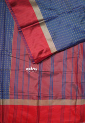 Shadow Blue with Maroon - Arani semi silk saree with weaving plus buttas - Best for Regular Wear | Temple visit