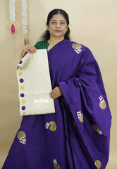 Violet Purple - Aathini - Tamizh Words Handblock Printed Bamboo Cotton Double Blouse Combo