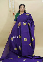 Violet Purple - Aathini - Tamizh Words Handblock Printed Bamboo Cotton Double Blouse Combo