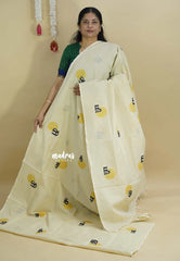 Ivory Cream - Aathini - Tamizh Words Handblock Printed Bamboo Cotton Double Blouse Combo