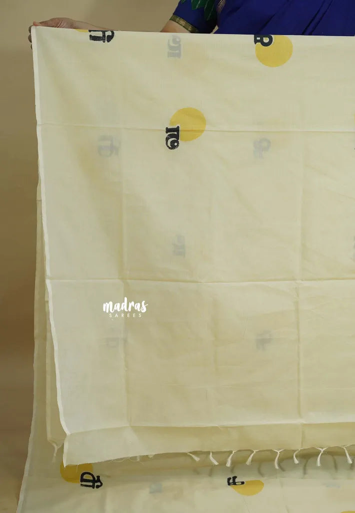 Ivory Cream - Aathini - Tamizh Words Handblock Printed Bamboo Cotton Double Blouse Combo