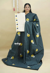 Charcoal Grey - Aathini - Tamizh Words Handblock Printed Bamboo Cotton Double Blouse Combo