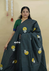 Charcoal Grey - Aathini - Tamizh Words Handblock Printed Bamboo Cotton Double Blouse Combo