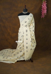 Ivory Cream - Aathini - Malayalam Letters Hand block Bamboo Cotton Double Blouse Combo | Best for college | school | Award function