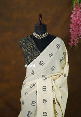 Ivory Cream - Aathini - Malayalam Letters Hand block Bamboo Cotton Double Blouse Combo | Best for college | school | Award function