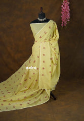 Butter Yellow - Aathini - Telugu Letters Handblock Printed Bamboo Cotton Double Blouse Combo