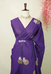 Violet Purple - Aathini - Tamizh Words Handblock Printed Bamboo Cotton Double Blouse Combo
