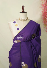 Violet Purple - Aathini - Tamizh Words Handblock Printed Bamboo Cotton Double Blouse Combo