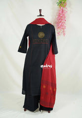 Jet Black – Aavani - Pre-Washed Handspun Cotton Ready-Made Floral Embroidery with Contrast Stitch Detailing 3pcs set for Women – Perfect for Office & Everyday Wear