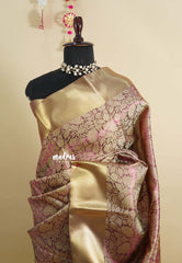 Gold with Pink shade - Ahaana -  Nita Ambani inspired semi silk with floral emboss weaving body