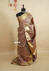 Gold with Pink shade - Ahaana -  Nita Ambani inspired semi silk with floral emboss weaving body