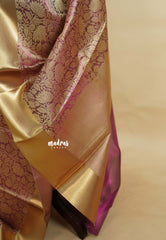 Gold with Pink shade - Ahaana -  Nita Ambani inspired semi silk with floral emboss weaving body